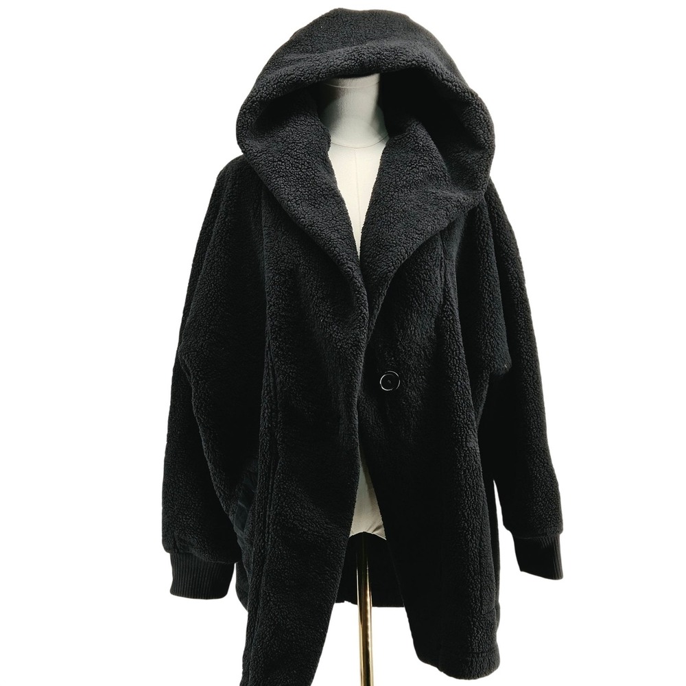 The North Face Jacket Womens L/XL Black Hooded Fleece Lined Pockets Button